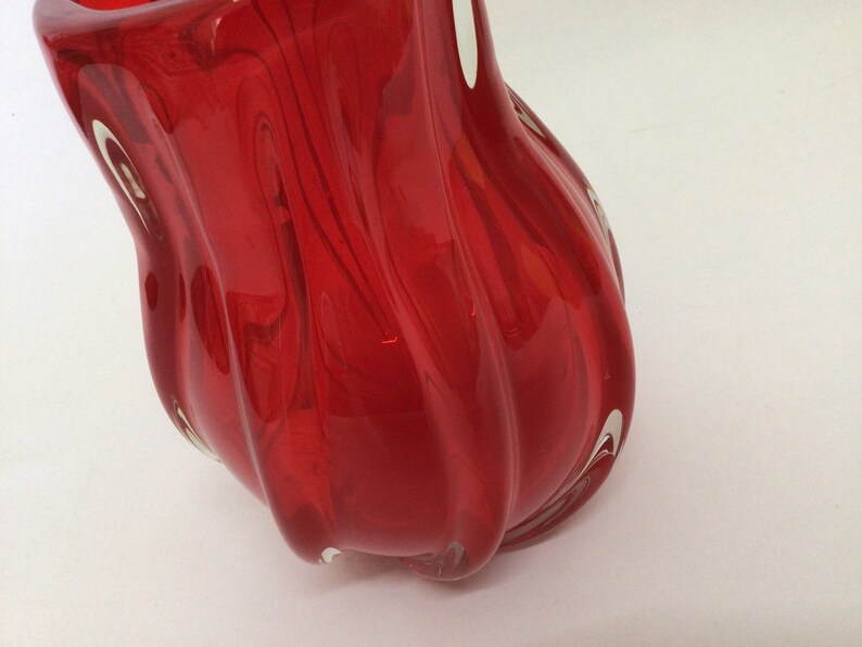 Retro Art Glass Vase in Red Cased Glass 1960s 11045 Etsy Australia