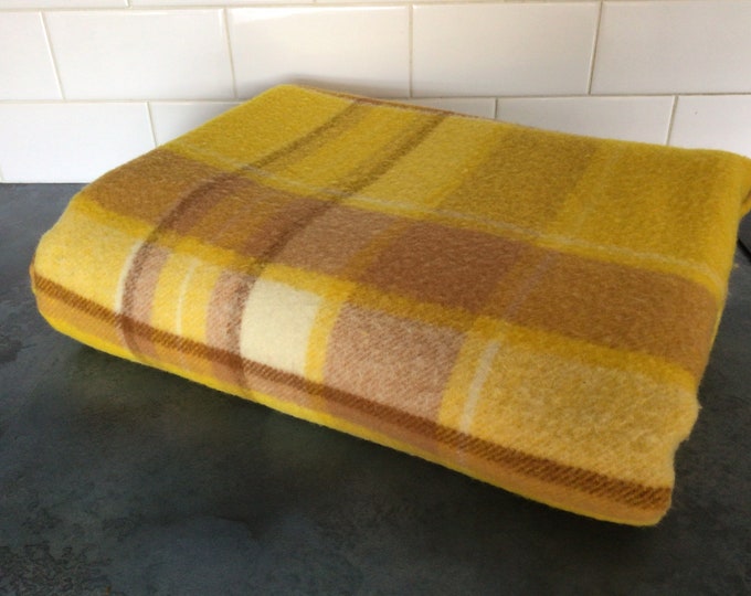 Vintage Australian Wool Blanket Glenleigh Double Gold and Brown 10882