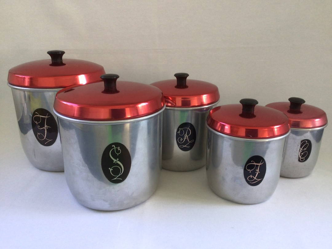 Vintage Jason Canisters Silver & Red Set of Five 1960s 10794 Etsy