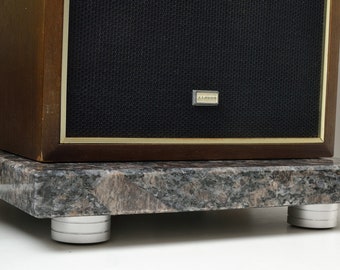 Tan Brown Granite Speaker Stands - Vibration Control, Polished Stone (Set of 2)