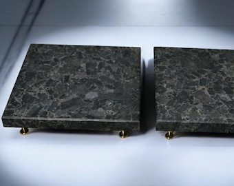 Green Granite Speaker Stands with Spikes: Sound Isolation Platform, Set of 2