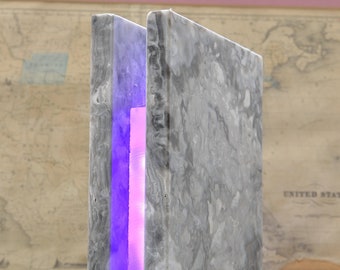 Onyx Night Lamp with RGB LED – Handcrafted from Remnant Stone & Plexiglass | Dimmer | Soft Ambient Light