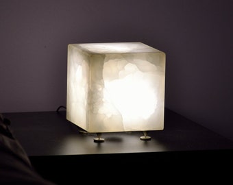 Natural Onyx Night Lamp 5x5x5 – LED Stone Cube Light | Handmade Onyx Table Lamp | Ambient Accent Light | DizzyStone