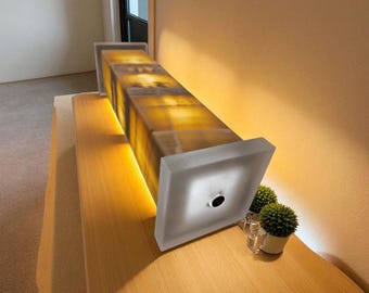 Rare Yellow & White Onyx Lamp – Triple-Walled Golden Onyx + Frosted Plexi Base – Natural Geological Art – Luxury Ambient Light