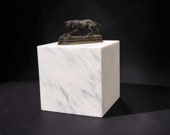 Calacatta Marble Pedestal, 10x10x10 Honed Stone Display Plinth | Architectural Series Quiet Form