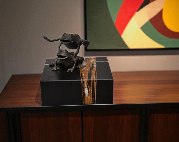 Featured listing image: 8Wx8Dx3H Saint Laurent Black Marble Art Pedestal with Natural Vein – Modern Sculpture Display Stand, Art Display, Sculpture Display