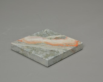 5x5.x0.75 Orange Onyx, Orange Onyx Base ,Art Display, Sculpture Dislpay, Orange with Green vein Display