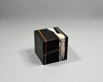 Black Saint Laurent Marble Cube – 6x6x6 Honed Stone Display Base | Architectural Series Quiet Form