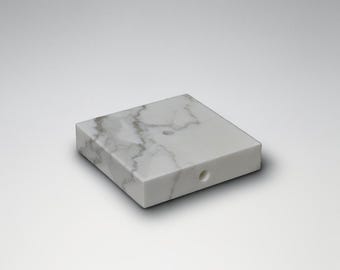 Calacatta Gold Marble Lamp Base  5"x5"x1.25 Stone Lamp Base with Cord Channel