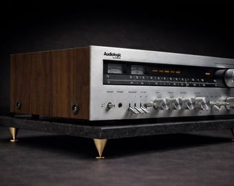 Antique Brown Granite Turntable Isolation Platform 18x16x0.75 with Brass Spikes, Record Player Stand