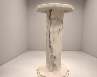 White Marble Pedestal Stand – Octagonal Art Display Column | Handcrafted Sculpture Base | Solid Stone Plinth for Art or Decor