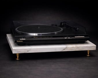 Honed Marble Turntable Isolation Platform 18x16x1.25 with Brass Spikes, Record Player Stand