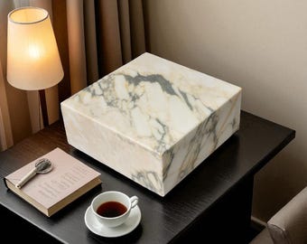 Calacatta Marble Sculpture Display Base: Honed Stone Pedestal, 10x10x4"