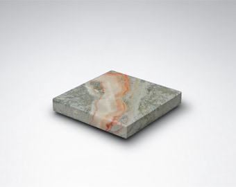 Green Orange Stone Display Base, Honed Square Plinth for Art (5x5x0.75) DizzyStone Architectural Series