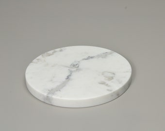 8" Round Calacatta, Base Sculptures, Base art Display, Sculpture Display, Honed Finish, White and Gray Marble