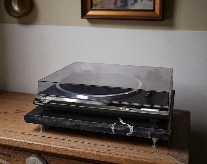 Featured listing image: Brown Live Edge Turntable Stand, Modern Platform, Turntable Base, Turntable Shelf, Turntable Table, Turntable Platform