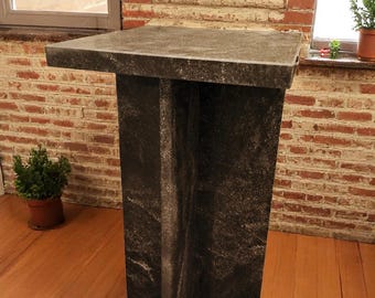 Jet Mist Granite Accent Table - 13"x14"x25" H Modern Black Granite Pedestal Side Table, Night Stand, Sustainable X-Base Design