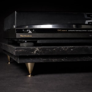 Brown Engineered Stone Turntable Isolation Platform, Dual Layer w/ Spikes, Audiophile Base