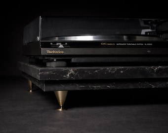 Brown Engineered Stone Turntable Isolation Platform, Dual Layer w/ Spikes, Audiophile Base