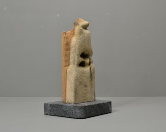 Traveler - abstract wood sculpture with stone base