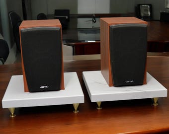 Set of 2  12"x11"x1.25" White Stone Vibration Control Platform, Speaker Stand, Subwoofer Base, Speaker Display
