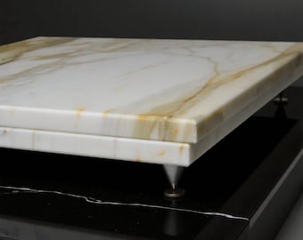 Calacatta Marble Turntable Isolation Platform 18x18x0.75 with Brass Spikes, Record Player Stand