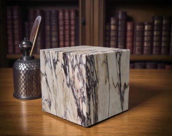 Calacatta Viola Marble Sculpture Base: Modern Art Display (10x10x10)
