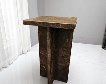 Black Stone Side Table, Modern Sculptural Accent Table, Handcrafted Minimalist Sustainable Design