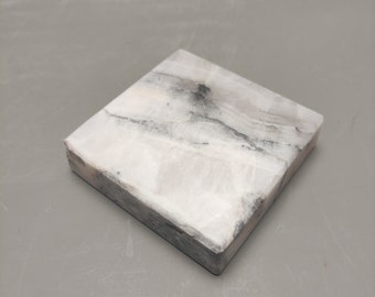 One White Onyx Honed Base, 3x3x0.75 Base art Display, Sculpture Dislpay, Calacatta Marble, Modern Platform