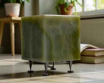 Handcrafted Green Onyx Cube Lamp: Natural Stone Accent Light