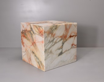 Calacatta Marble Sculpture Base: Honed Finish, 10x10x10 Art Display