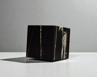 Black Saint Laurent Marble Cube – 6x6x6 Honed Stone Display Base | Architectural Series Quiet Form