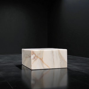Calacatta Gold Marble Display Base – 6x8x3 Honed Stone Pedestal | Architectural Series Quiet Form