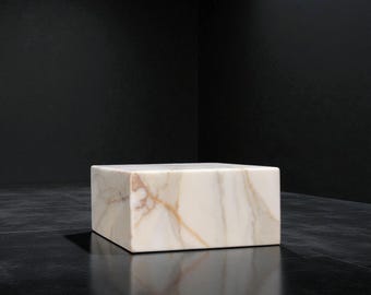 Calacatta Gold Marble Sculpture Base: Honed Finish Art Display (8Wx6Dx3H)