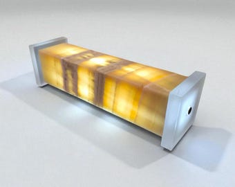 Rare Yellow & White Onyx Lamp: Natural Geological Art, Frosted Plexi Base