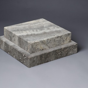 Travertine Layered Display Base – 6x6x2.5 Honed Stone Pedestal | Layered Series Material Depth