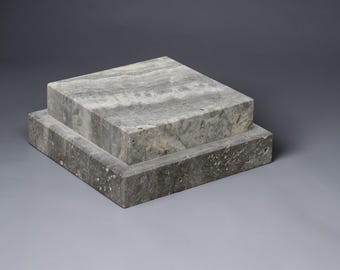Travertine Layered Display Base – 6x6x2.5 Honed Stone Pedestal | Layered Series Material Depth