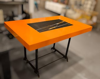 Handcrafted Coffee Table, Top with Black Insert – Perfect for Your Home, Orange and Black