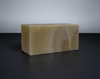 Yellow Onyx Sculpture Display Base: Honed Finish Art Plinth (6x6x12, 18lb)