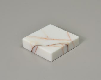 White Marble Honed Base, 3x3x0.75 Base art Display, Sculpture Dislpay, Calacatta Marble, Modern Platform
