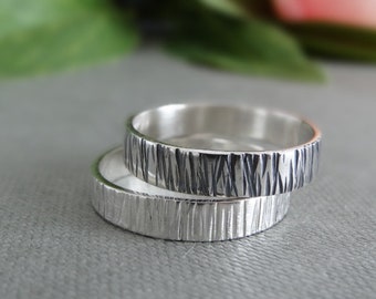 Unisex Sterling Silver ring, Silver ridge texture ring, Wedding rings for men, Wedding rings for women, hammered silver ring