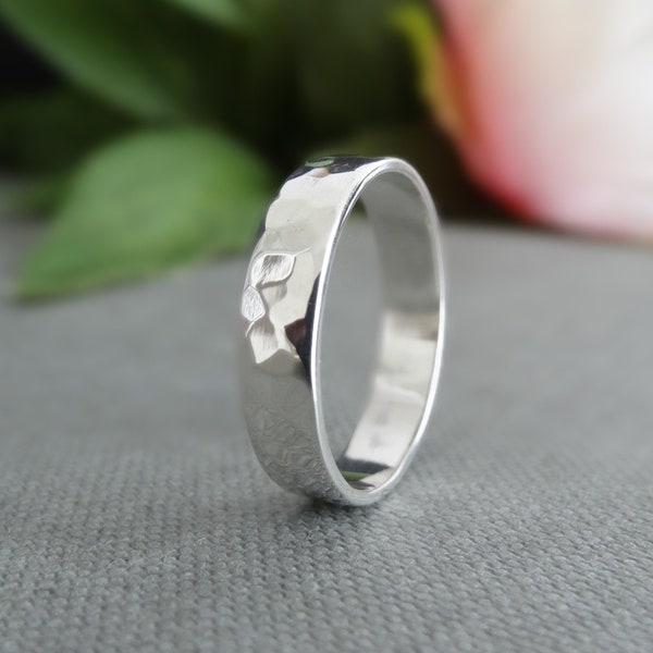 Bague en argent martelé, bague unisexe en argent sterling, bague texturée argentée, bague de mariage, bagues pour femmes, bagues pour hommes