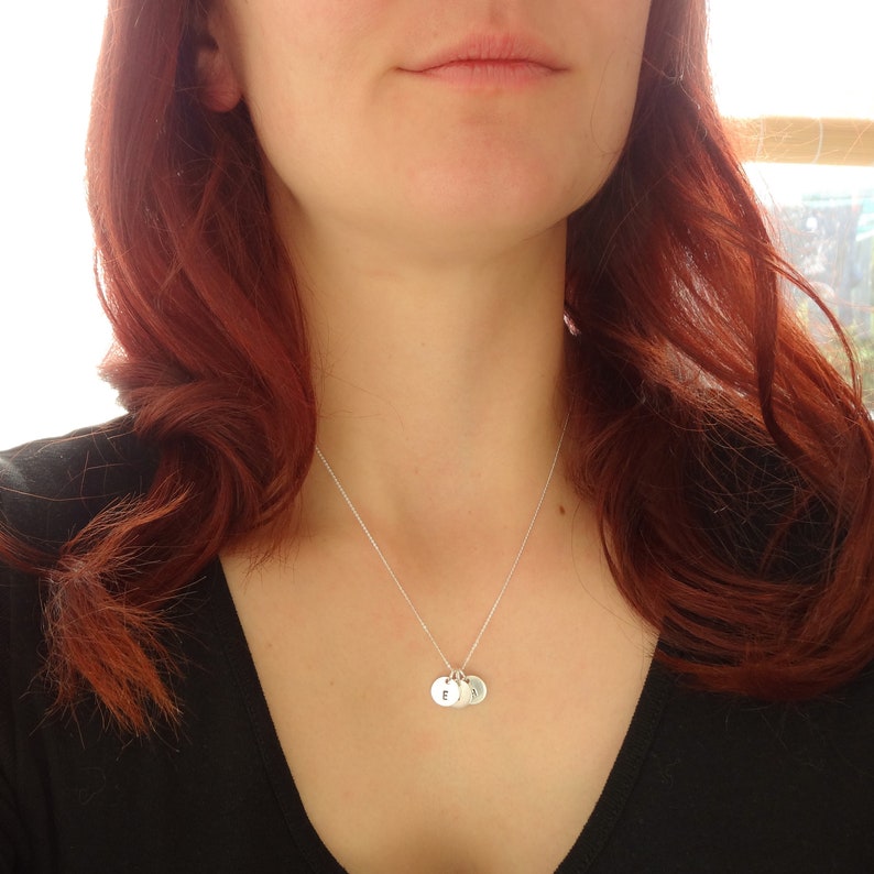 Silver initial necklace letter necklace everyday necklace for women sterling silver initial necklace silver disc necklace