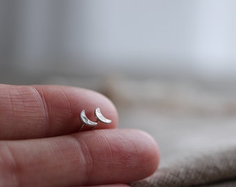 Crescent moon handmade sterling silver stud earrings, unique silver earrings, easy to wear earrings gift for women