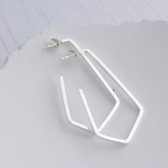 Thick hoop earrings | Geometric hoop earrings for women, minimalist hoop earrings, sterling silver earrings