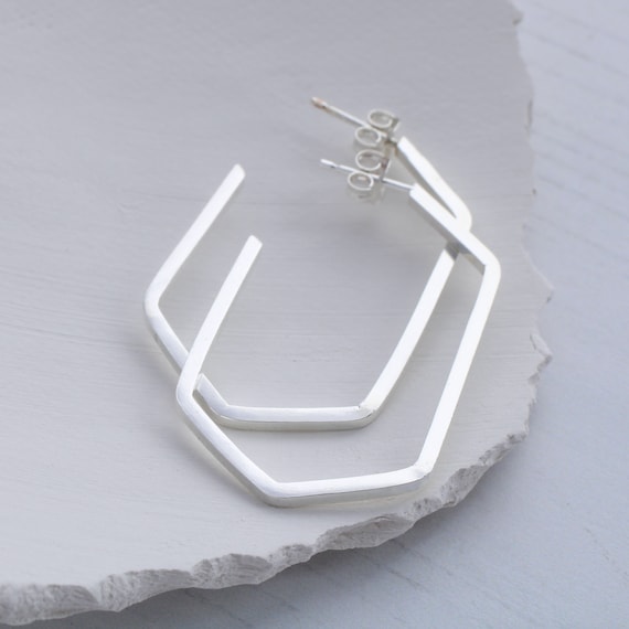 Minimalist hoop earrings for women | Statement hoop earrings, sterling silver hoops, geometric hoop earrings, hexagon hoops