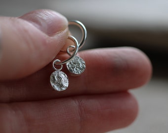 Sterling silver huggie earrings, handmade endless hoop earrings with charm, dainty earrings for women, lightweight everyday earrings