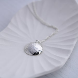 Simple silver necklace for women, Hammered silver pendant, understated necklace, minimal necklace gift for woman image 5