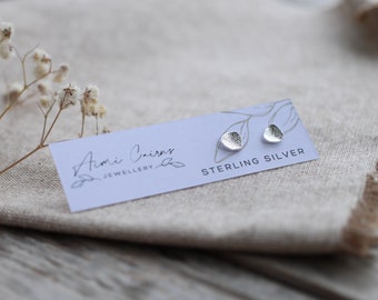 Organic handmade sterling silver stud earrings, unique silver earrings, easy to wear earrings gift for women