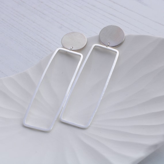 Sterling silver statement earrings | long silver earrings, minimalist earrings, rectangular earrings, geometric earrings